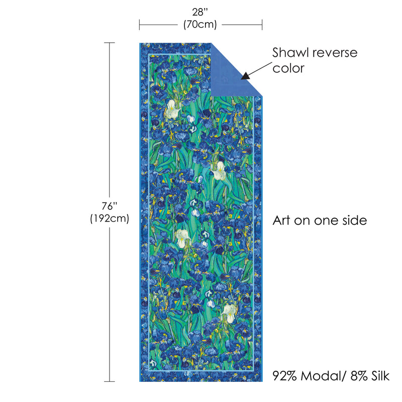 van Gogh Irises Silk Blend Shawl – Lightweight Dressy Wrap for Women