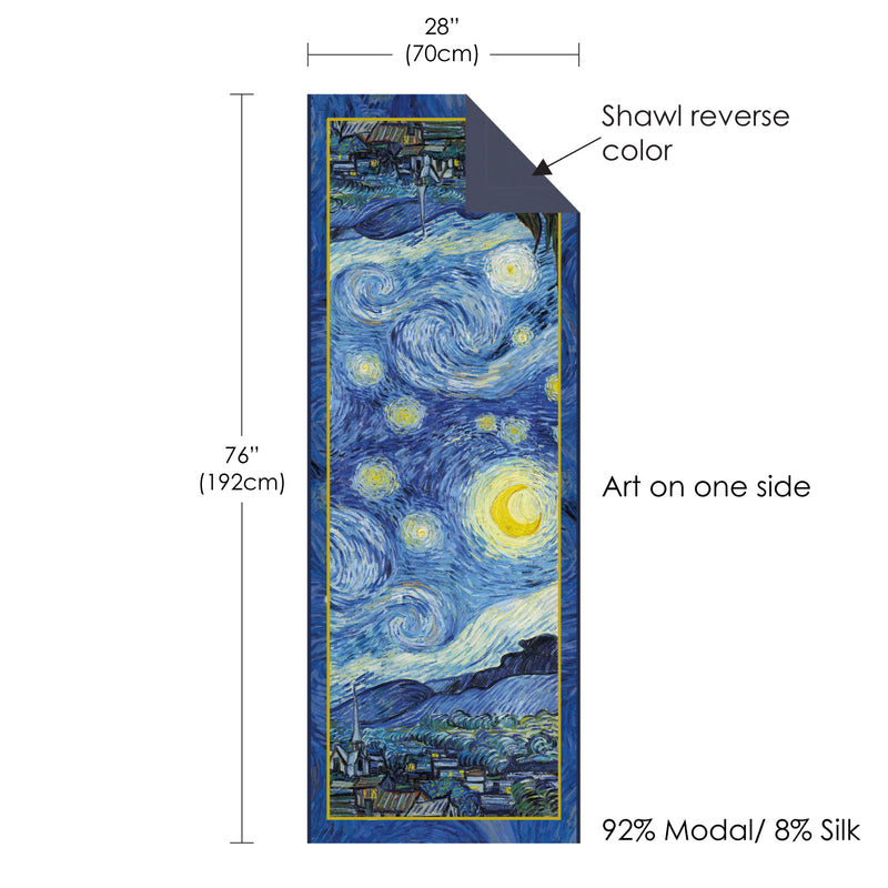 van Gogh Starry Night  Silk Blend Shawl – Lightweight & Elegant Evening Wrap