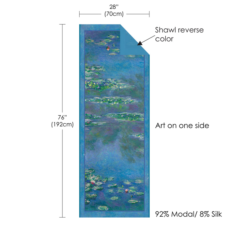 Monet Water Lilies Silk Blend Shawl – Lightweight Dressy Wrap for Women