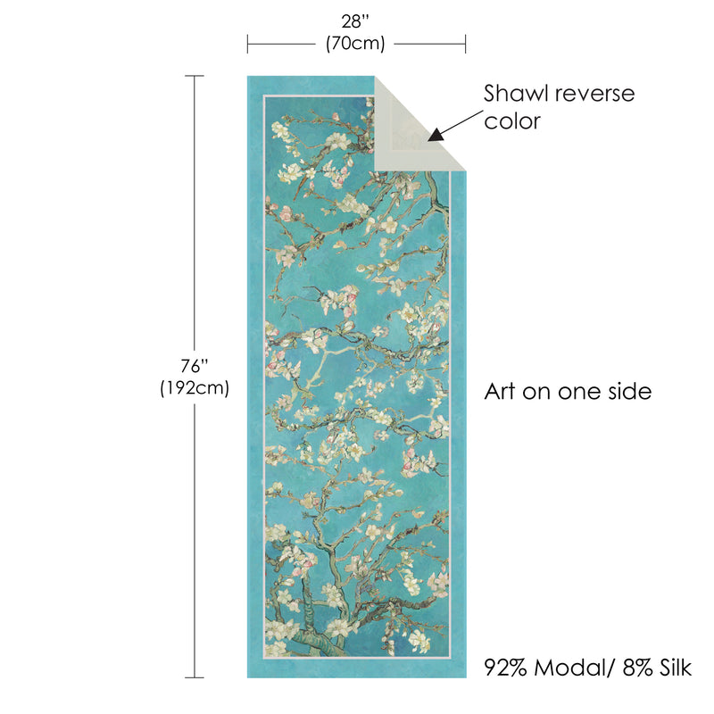 van Gogh Almond Blossom   Silk Blend Shawl – Lightweight Dressy Wrap for Women