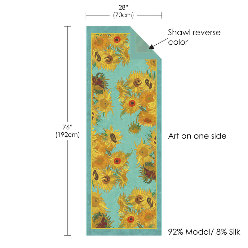 van Gogh Sunflowers Silk Blend Shawl – Lightweight Dressy Wrap for Women