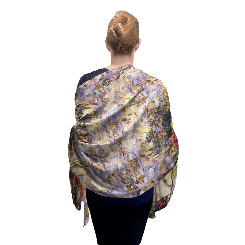Tiffany Peonies & Iris   Silk Blend Shawl – Lightweight Dressy Wrap for Women