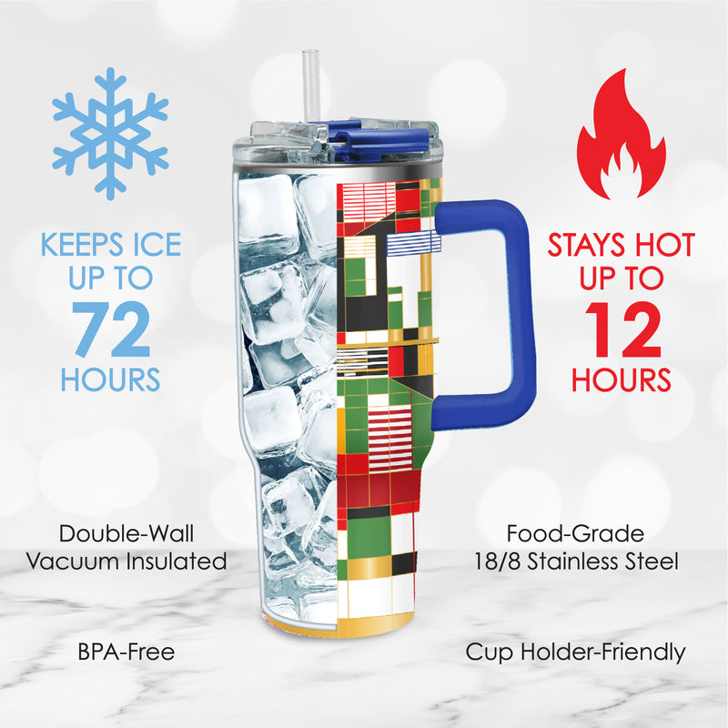 30 oz Tumbler - Frank Lloyd Wright "Hillside Curtain" - Silver Rim