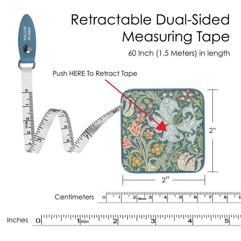 William Morris "Golden Lily" Compact Retractable Tape Measure – Dual-Sided, 60"/150cm