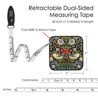 William Morris "Strawberry Thief" Compact Retractable Tape Measure – Dual-Sided, 60"/150cm