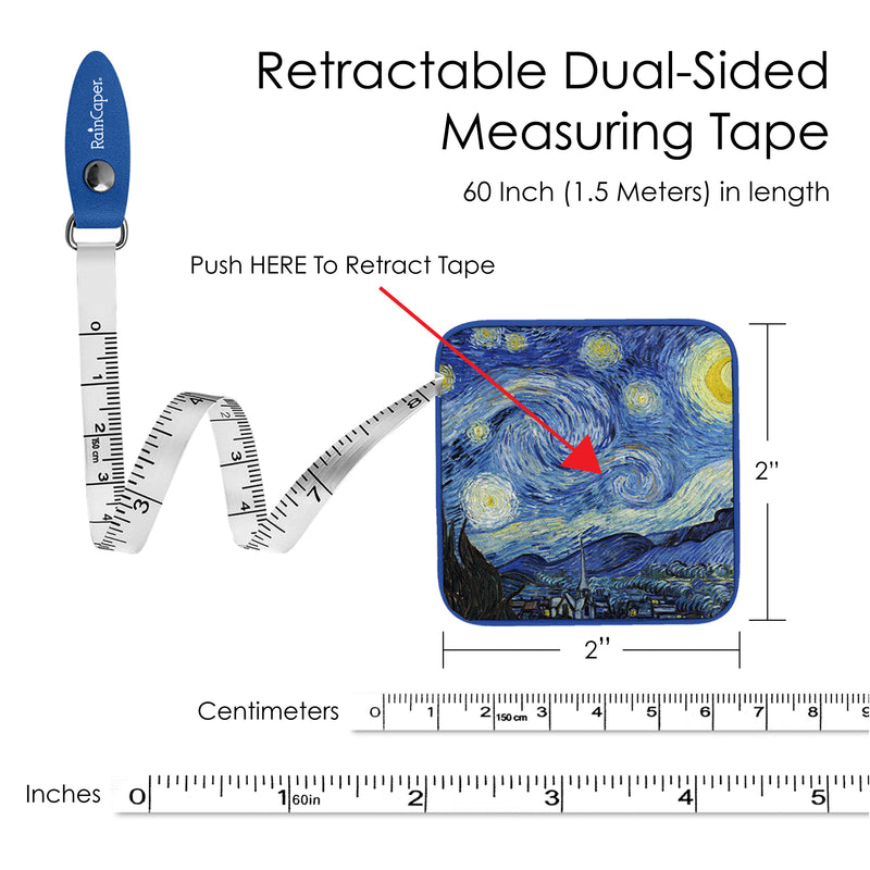 van Gogh "Starry Night" Compact Retractable Tape Measure – Dual-Sided, 60"/150cm