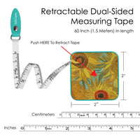 van Gogh "Sunflowers" Compact Retractable Tape Measure – Dual-Sided, 60"/150cm