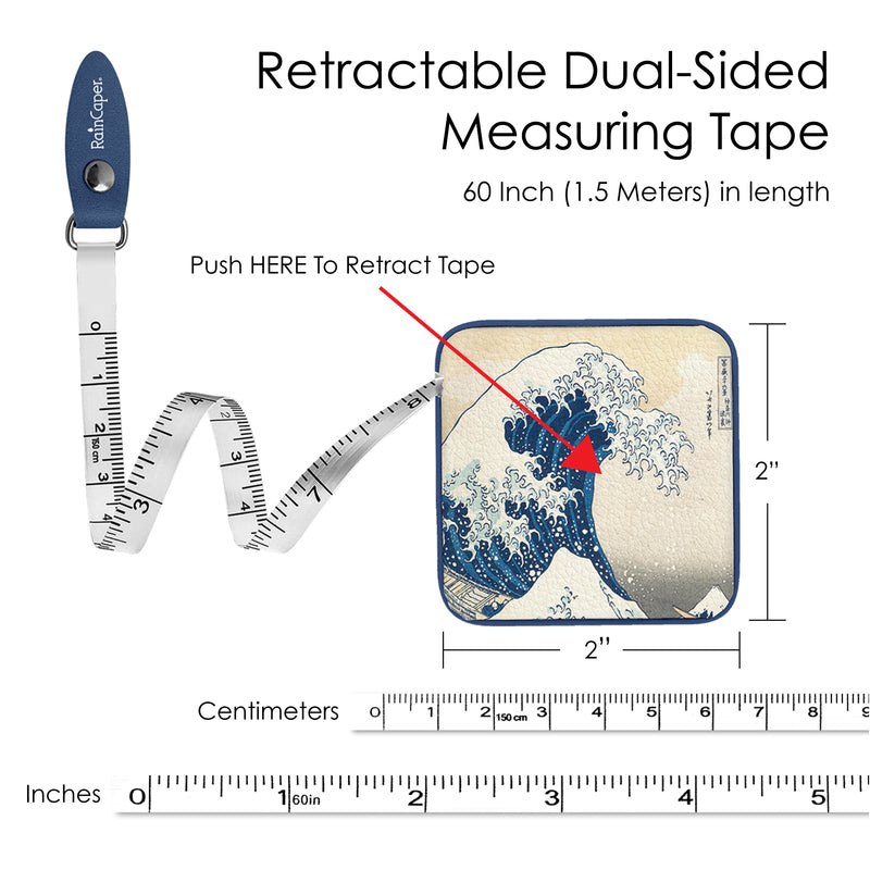 Hokusai "The Great Wave" Compact Retractable Tape Measure – Dual-Sided, 60"/150cm