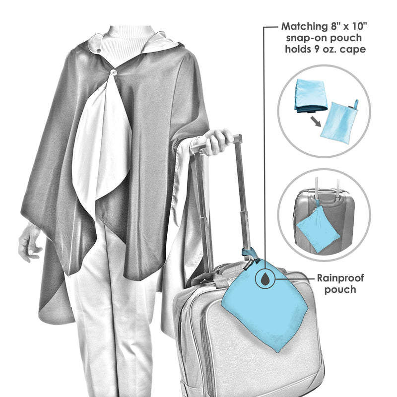 EttaVee "Brush Strokes 103" Reversible Rain Cape – Lightweight Hooded Wrap for Women