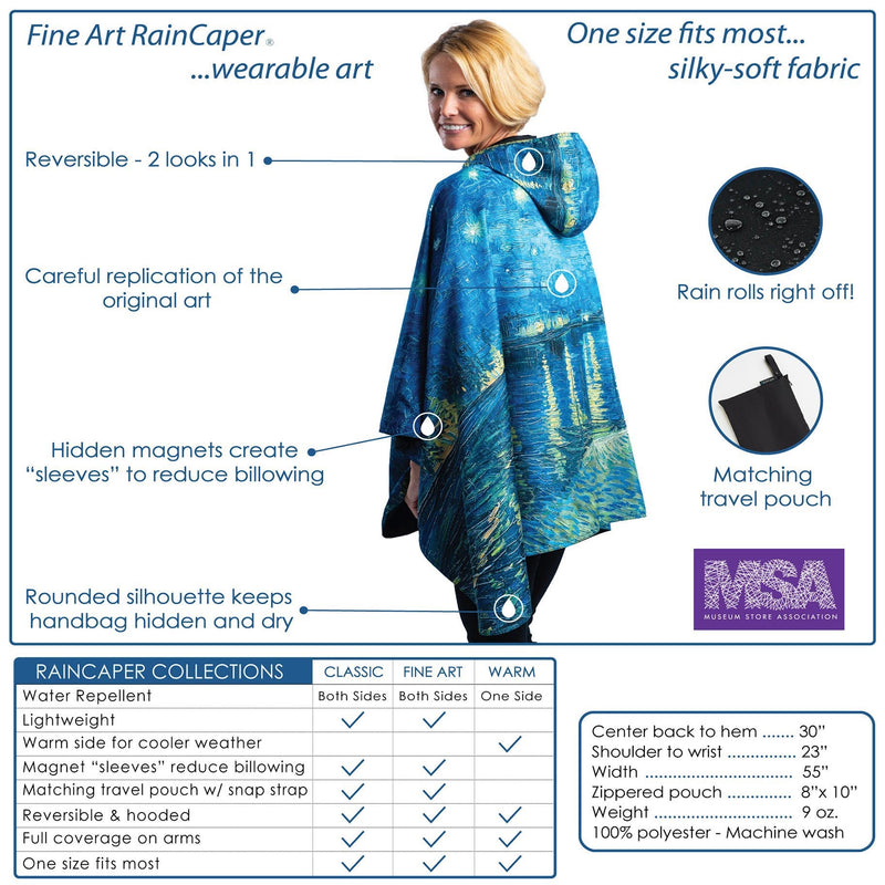 EttaVee "Rainbow Riviera 1" Reversible Rain Cape Poncho – Lightweight Hooded Womens Wrap