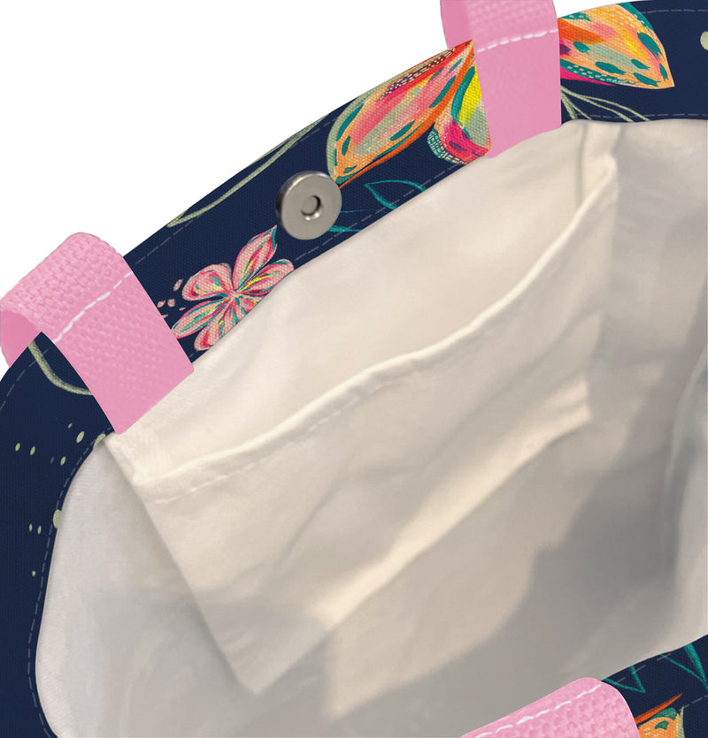 EttaVee Bold Flowers Canvas Magazine Tote – Slim Vertical Tote Bag