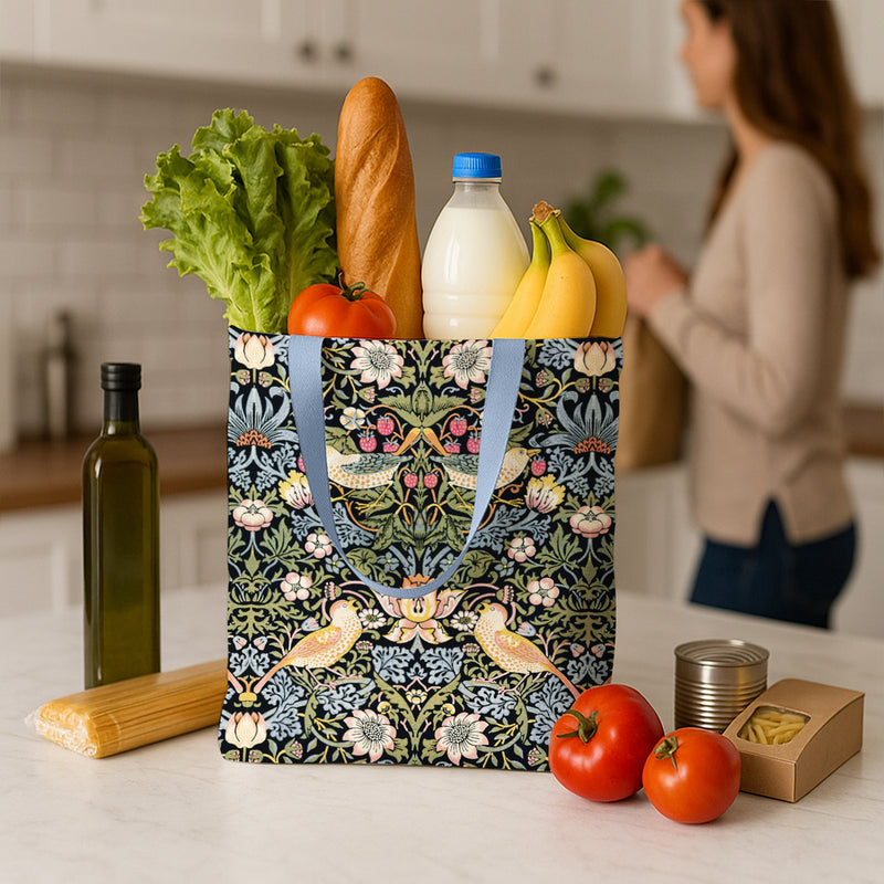 William Morris "Strawberry Thief" Canvas Magazine Tote – Slim Vertical Tote Bag
