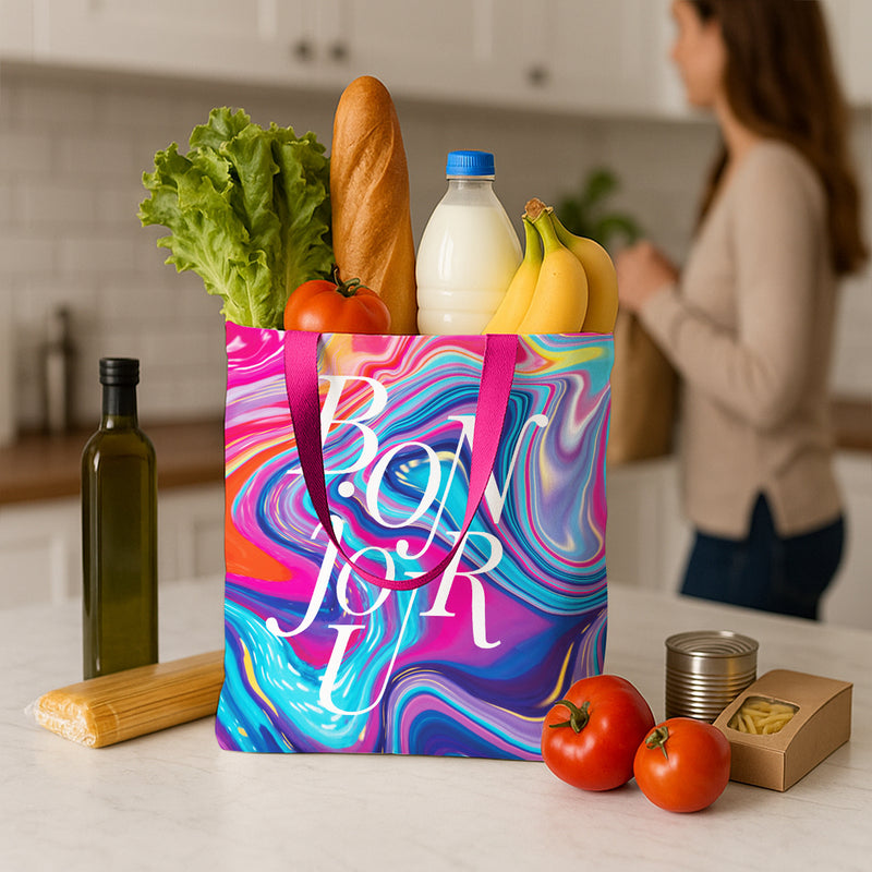 EttaVee Marble 8 Canvas Magazine Tote – Slim Vertical Tote Bag