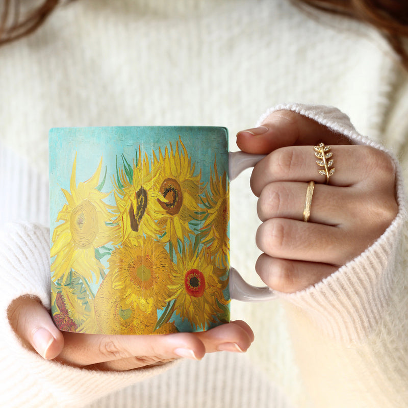 van Gogh "Sunflowers" Large Fine Art Mug – 14 oz Ceramic Coffee Cup