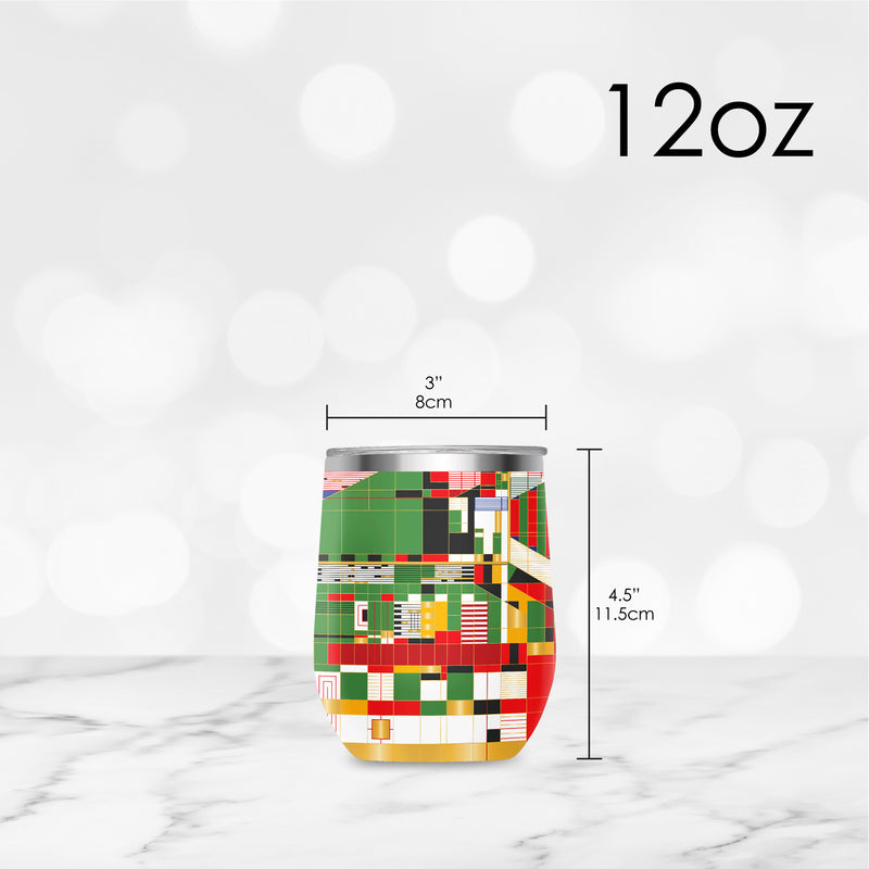 12 oz Stemless Wine Tumbler - Frank Lloyd Wright "Hillside Curtain" - Silver Rim