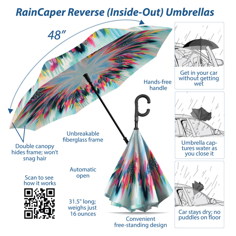 EttaVee Brush Strokes 103 Reverse Inverted Umbrella – Hands-Free, Windproof Design