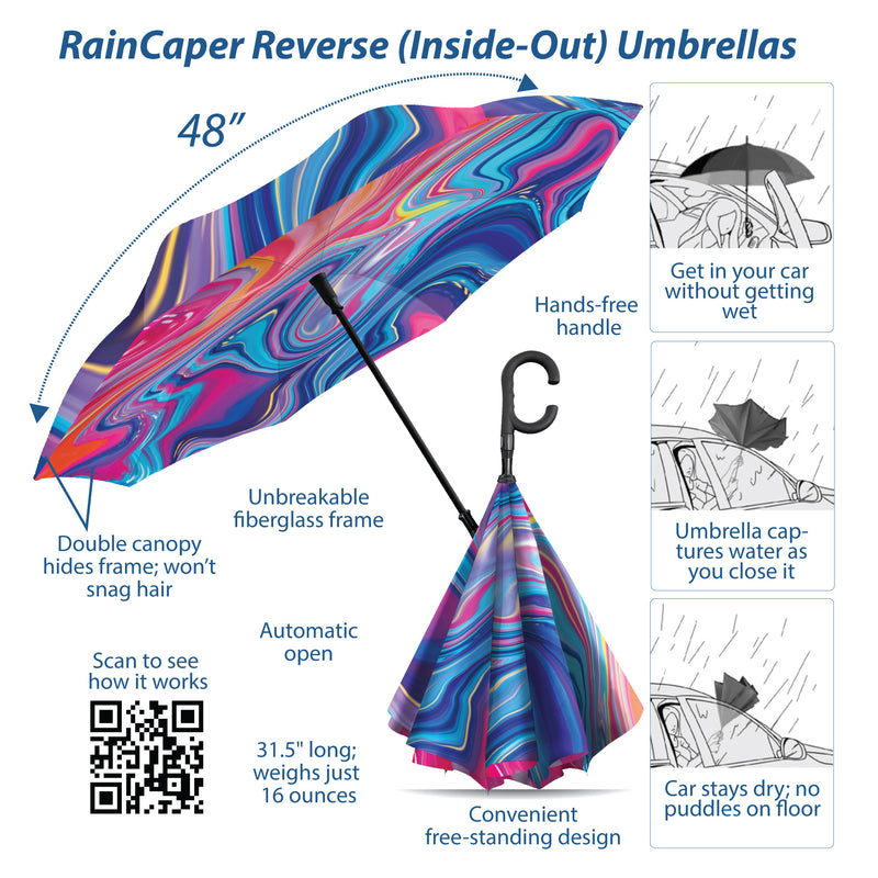 EttaVee "Marble 8" Reverse Inverted Umbrella – Hands-Free, Windproof Design