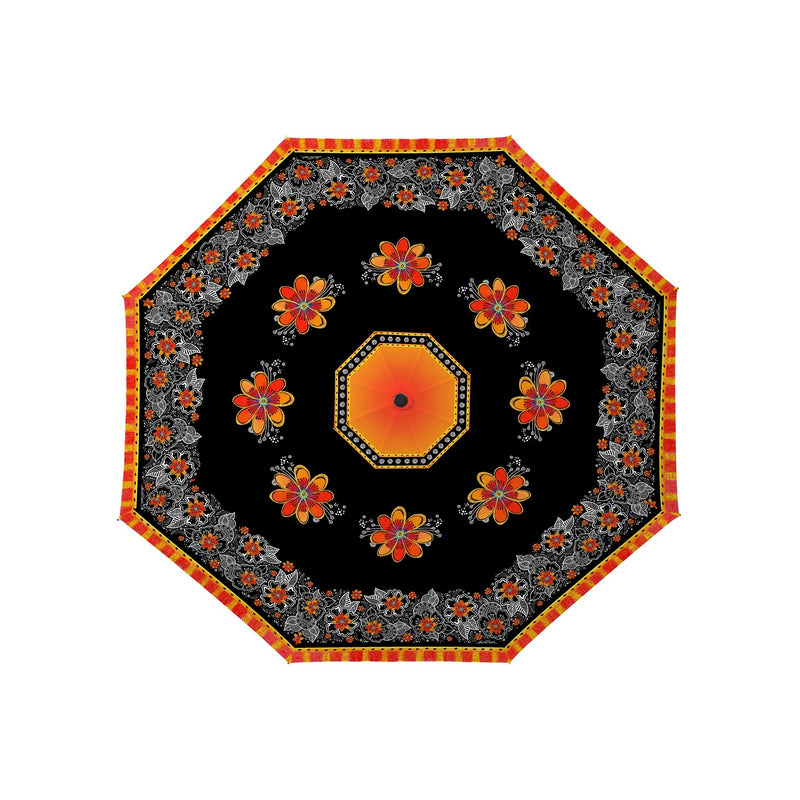 Laurel Burch Orange Blossoms Reverse Inverted Umbrella – Hands-Free, Windproof Design