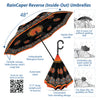 Laurel Burch Orange Blossoms Reverse Inverted Umbrella – Hands-Free, Windproof Design