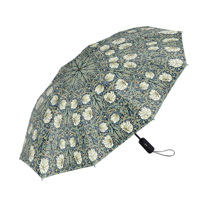 William Morris "Pimpernel" Blue/Green Travel Umbrella – Compact, One-Touch Open & Close