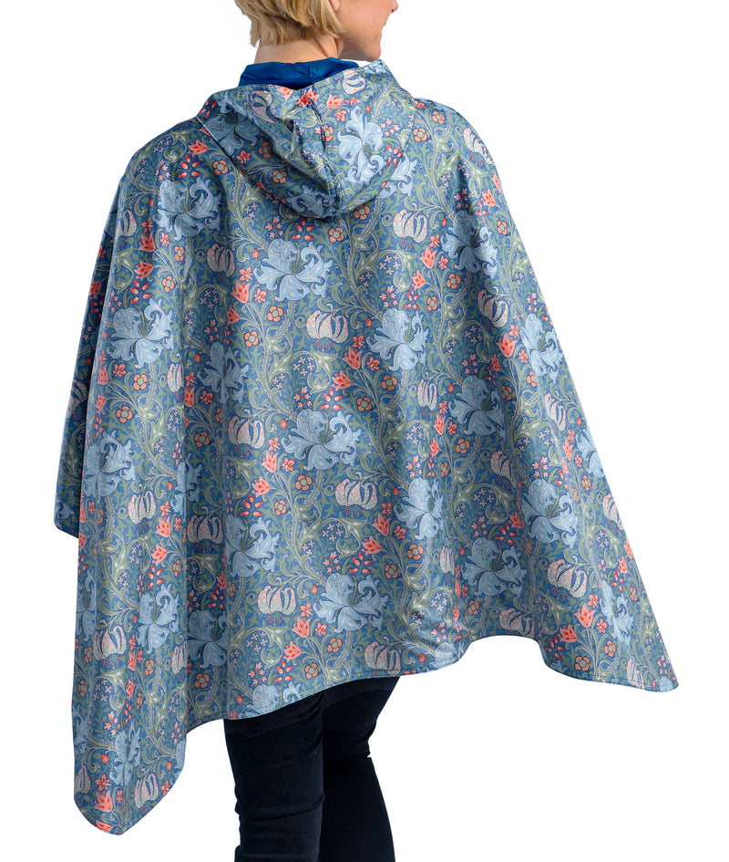 Bluebell & William Morris Golden Lily Womens Rain Cape - Rainproof Breathable Rain Poncho