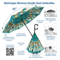 Laurel Burch Sky Mares Reverse Inverted Umbrella – Hands-Free, Windproof Design