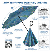 Monet Water Lilies Reverse Inverted Umbrella – Hands-Free, Windproof Design