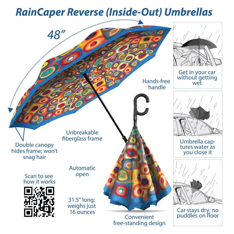 Kandinsky "Circles" Reverse Inverted Umbrella – Hands-Free, Windproof Design