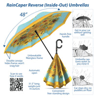 van Gogh Sunflowers Reverse Inverted Umbrella – Hands-Free, Windproof Design
