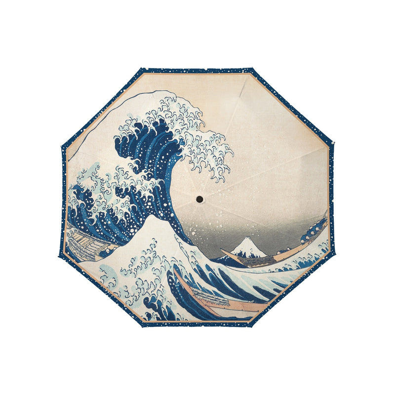 Hokusai "The Great Wave" Reverse Inverted Umbrella –  Windproof, Hands-Free