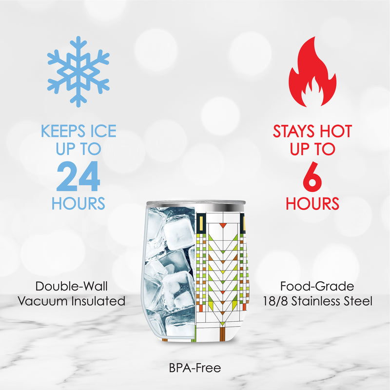 12 oz Stemless Wine Tumbler - Frank Lloyd Wright "Tree of Life" - Silver Rim