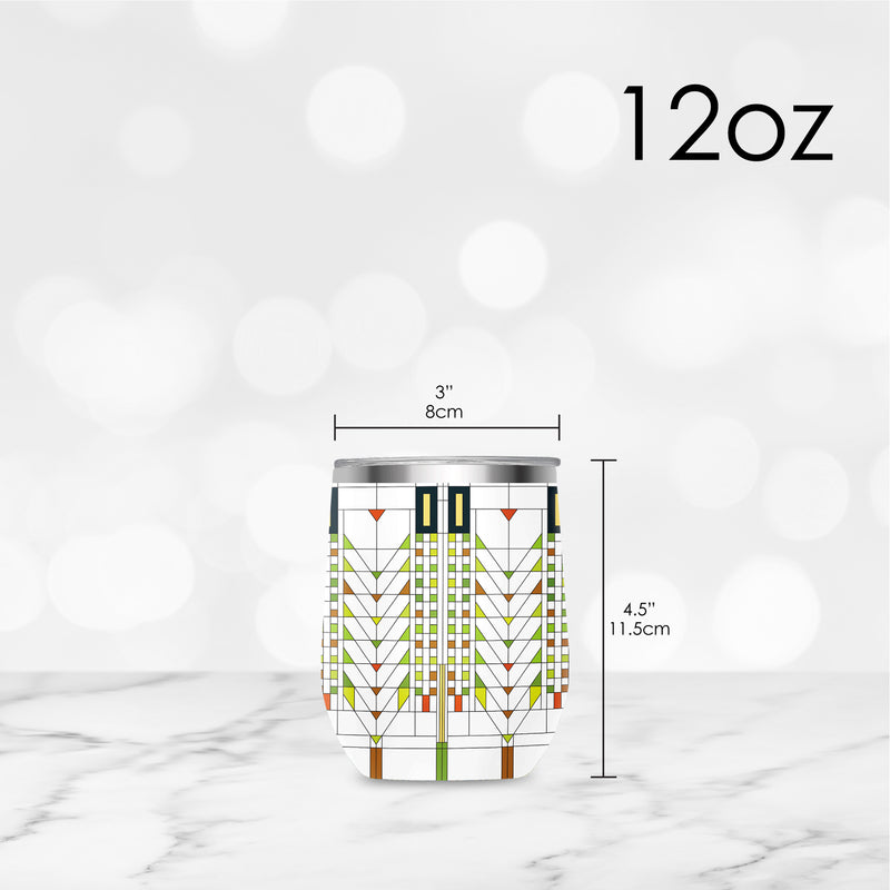 12 oz Stemless Wine Tumbler - Frank Lloyd Wright "Tree of Life" - Silver Rim