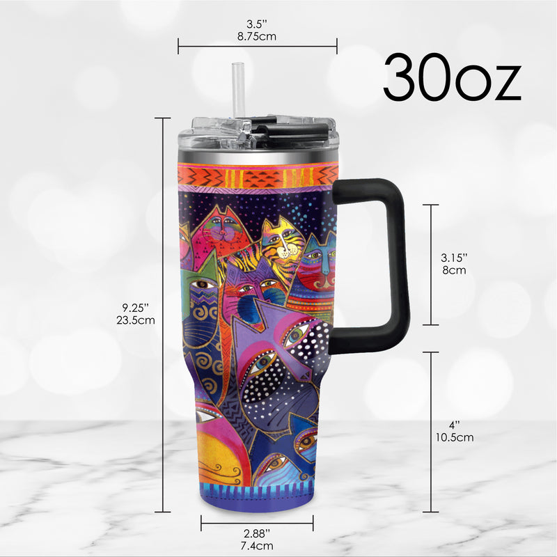 30 oz Tumbler - Laurel Burch "Fantasticats" - Silver Rim