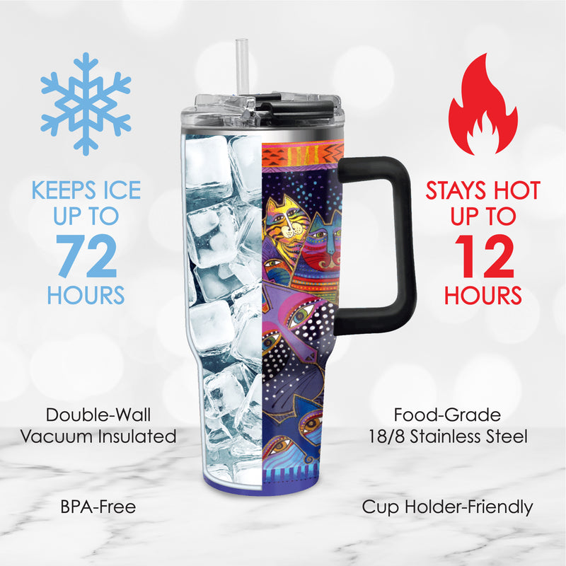 30 oz Tumbler - Laurel Burch "Fantasticats" - Silver Rim