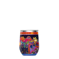 12 oz Stemless Wine Tumbler - Laurel Burch "Fantasticats" - Silver Rim