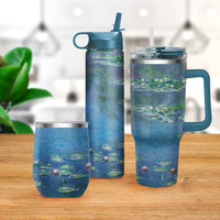 12 oz Stemless Wine Tumbler - Monet "Water Lilies" - Silver Rim