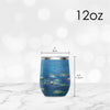 12 oz Stemless Wine Tumbler - Monet "Water Lilies" - Silver Rim