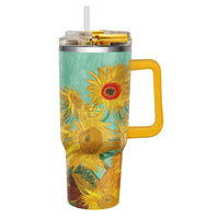 30 oz Tumbler - van Gogh "Sunflowers" - Silver Rim