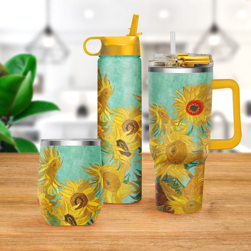 30 oz Tumbler - van Gogh "Sunflowers" - Silver Rim