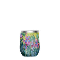 12 oz Stemless Wine Tumbler - Monet "Garden at Giverny" - Silver Rim