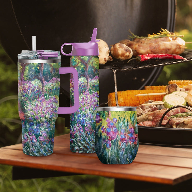 30 oz Tumbler - Monet "Garden at Giverny" - Silver Rim