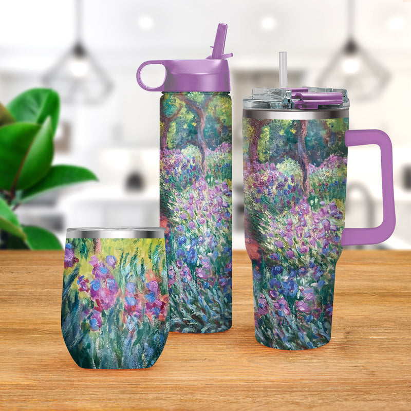 30 oz Tumbler - Monet "Garden at Giverny" - Silver Rim