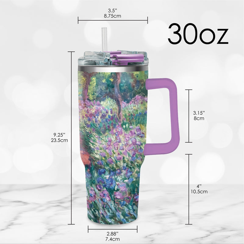 30 oz Tumbler - Monet "Garden at Giverny" - Silver Rim
