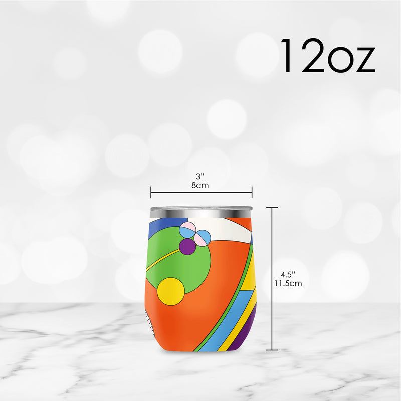 12 oz Stemless Wine Tumbler - Frank Lloyd Wright "March Balloons" - Silver Rim