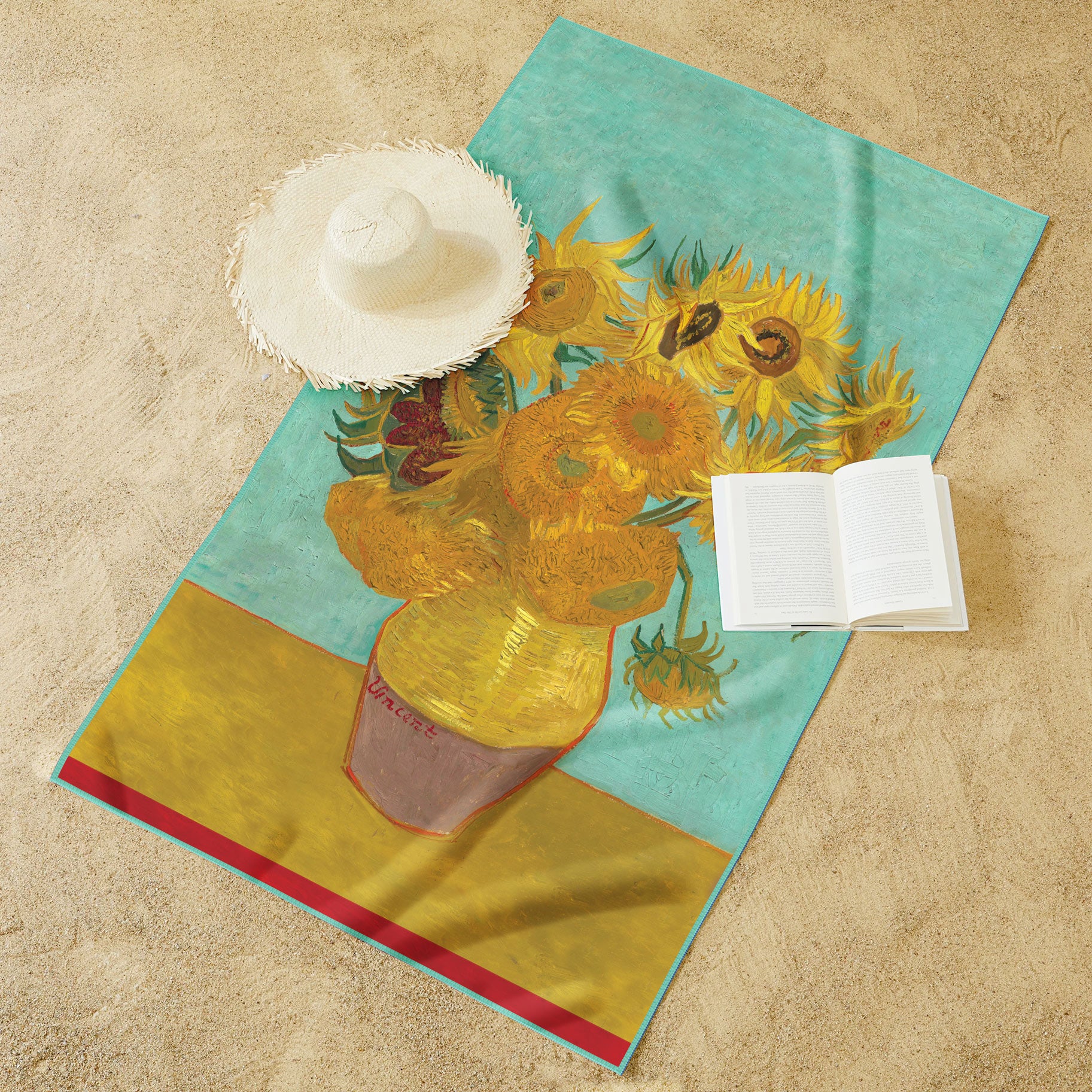 van Gogh Sunflowers Oversized Beach Towel - Microfiber, Quick-Dry