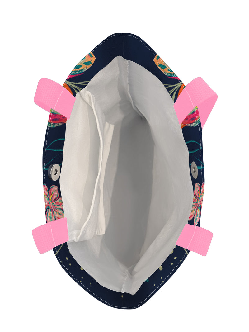 EttaVee Bold Flowers Canvas Magazine Tote – Slim Vertical Tote Bag