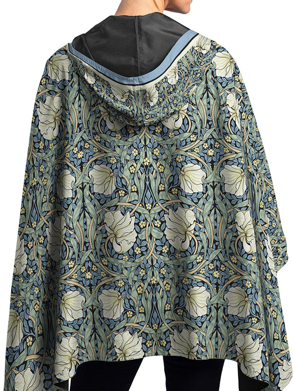 William Morris Pimpernel & Black Reversible Rain Cape Poncho – Hooded Womens Wrap
