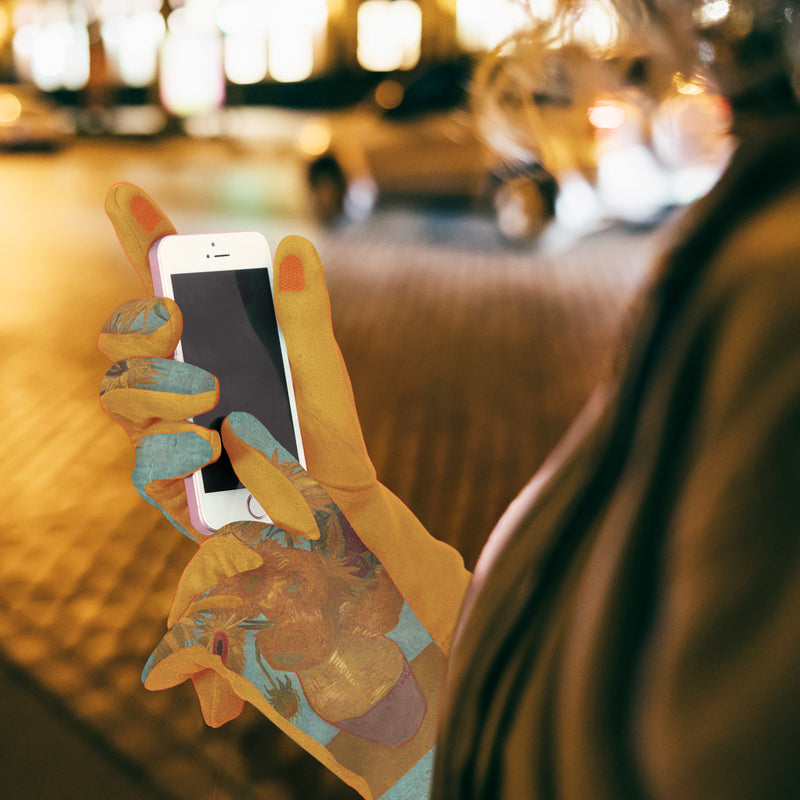 Fine Art van Gogh Sunflowers Womens Touch Screen Gloves - One Size Fits All