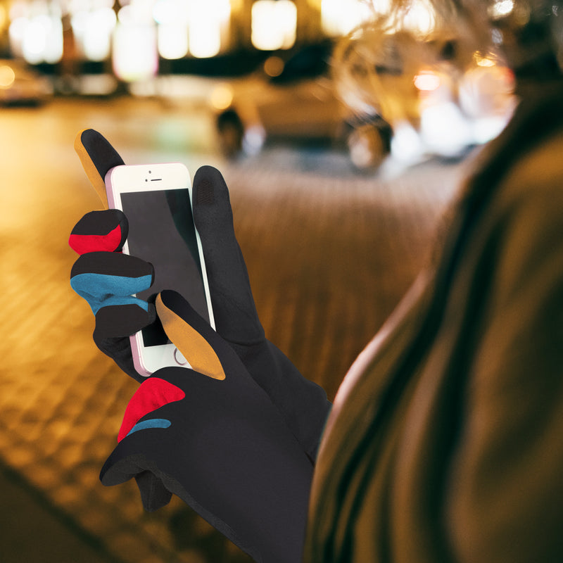 Black & Multicolor Womens Touch Screen Gloves - One Size Fits All