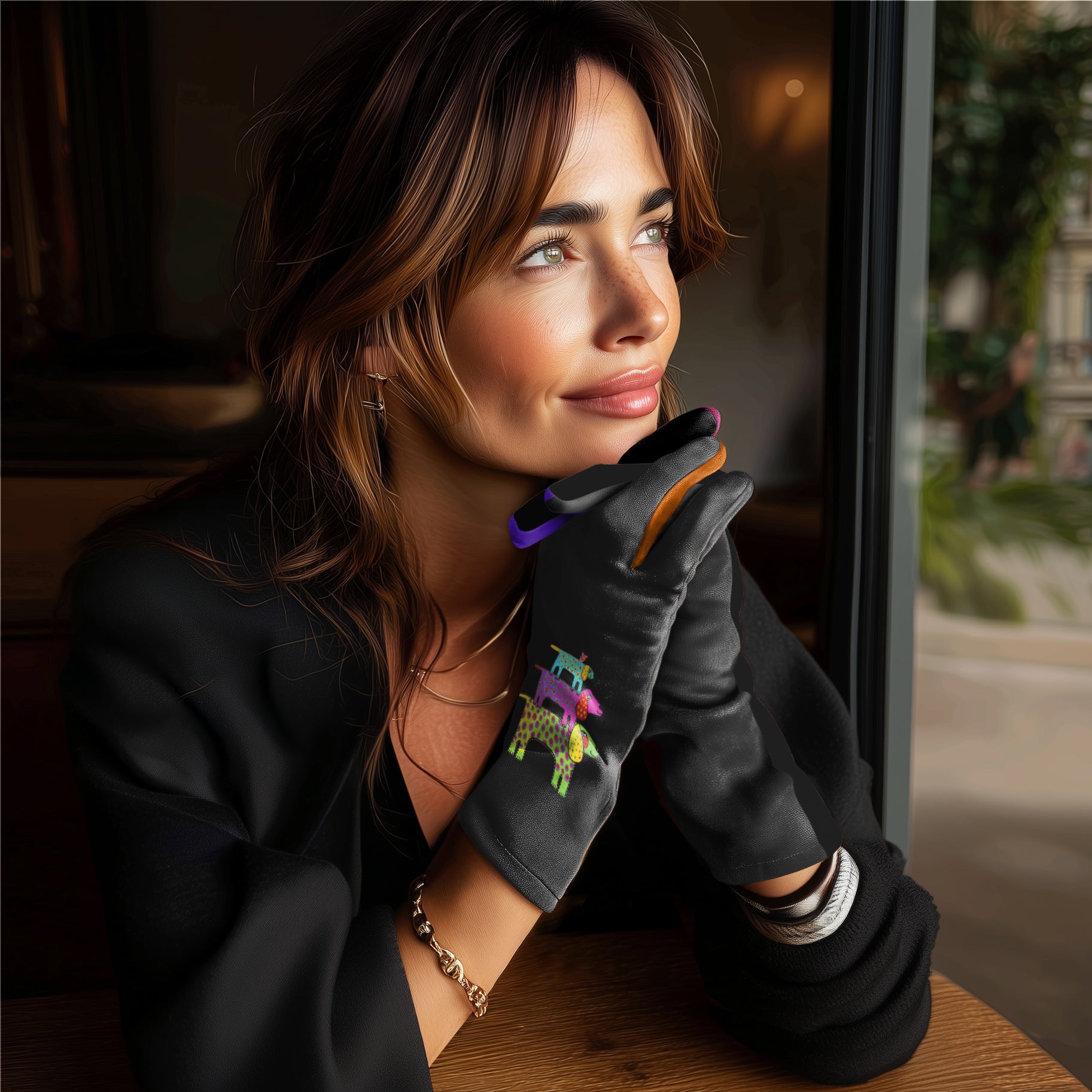 Laurel Burch "Dog Tribe" Womens Touch Screen Gloves - One Size Fits All